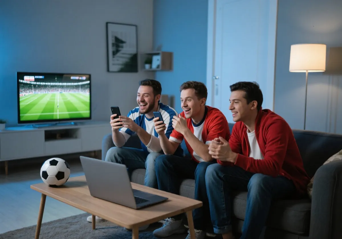 球迷使用手機與電腦觀看直播示意圖