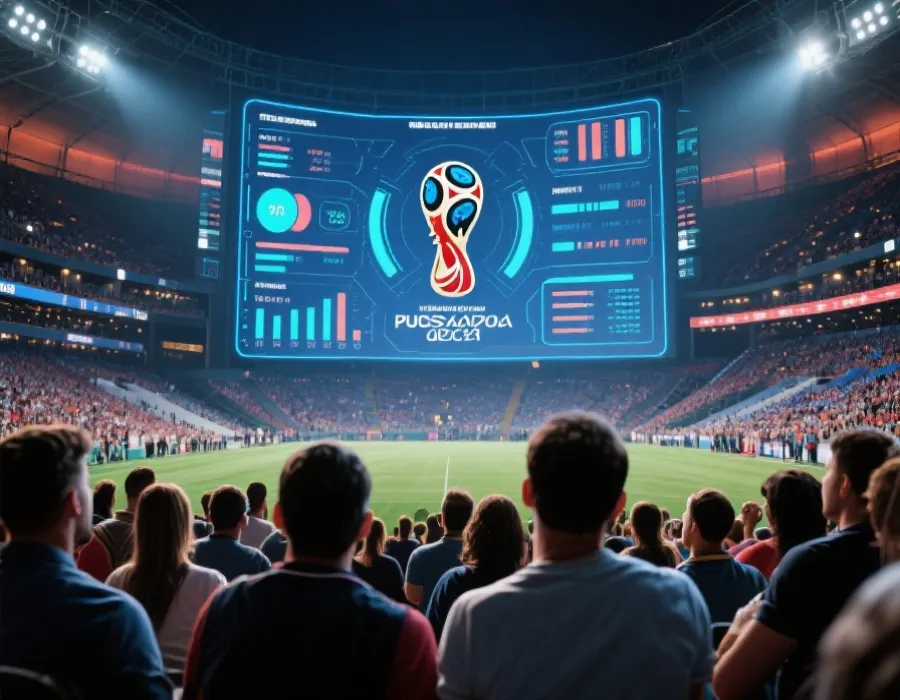 球迷觀看世界足球賽事與數據分析結合的示意圖